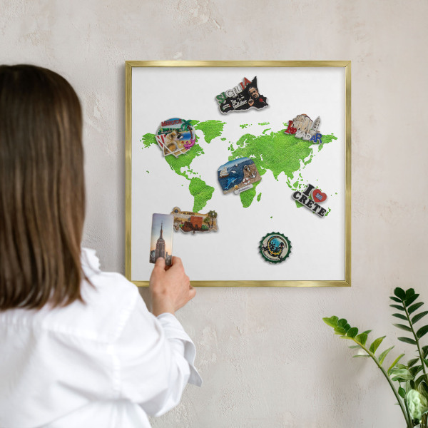 Magnetic board for magnets in a gold frame Green map