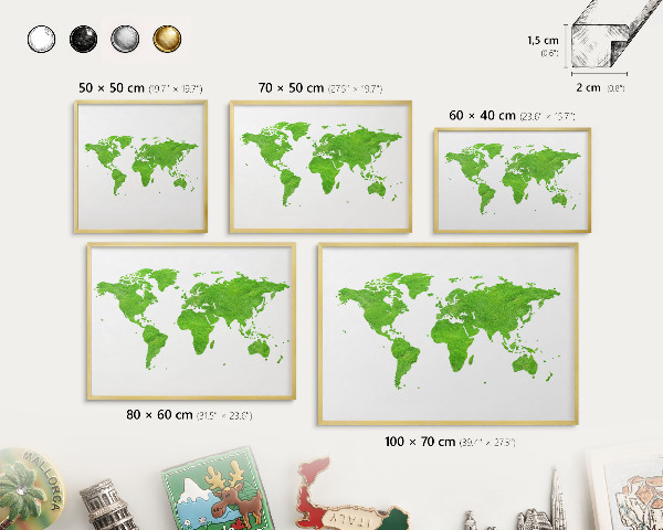 Magnetic board for magnets in a gold frame Green map