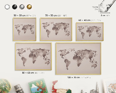 Metal magnet board with a gold frame World map