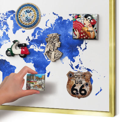 Metal magnet board with a gold frame World map
