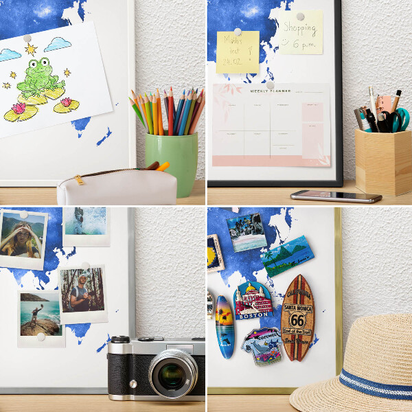 Metal magnet board with a gold frame World map