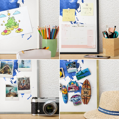 Metal magnet board with a gold frame World map