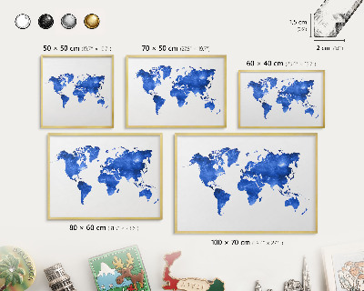 Metal magnet board with a gold frame World map