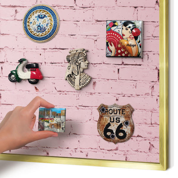 Metal magnet board with a gold frame Pink brick