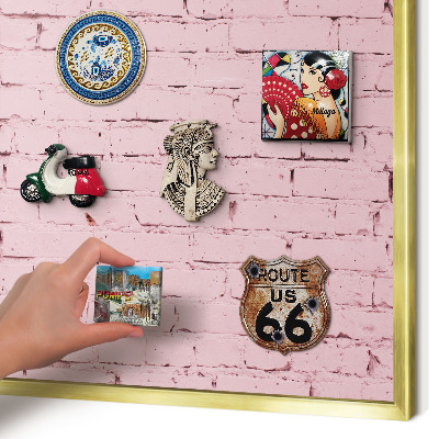 Metal magnet board with a gold frame Pink brick