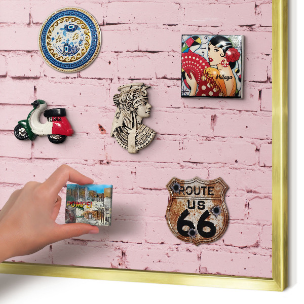 Metal magnet board with a gold frame Pink brick