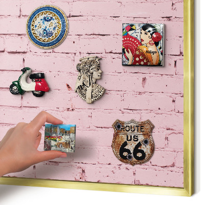 Metal magnet board with a gold frame Pink brick