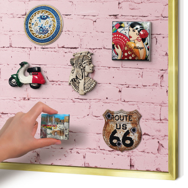Metal magnet board with a gold frame Pink brick