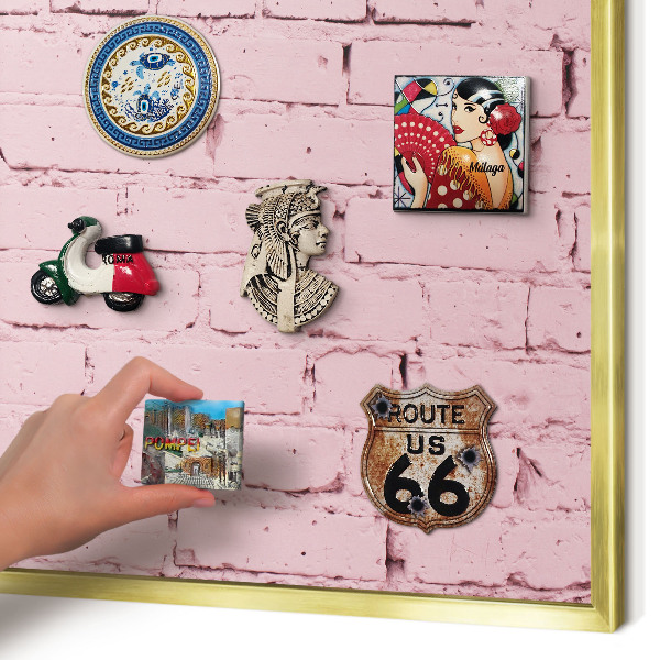 Metal magnet board with a gold frame Pink brick