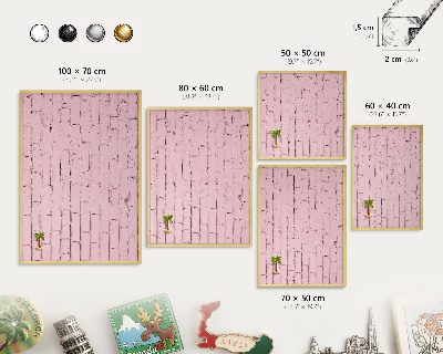 Metal magnet board with a gold frame Pink brick