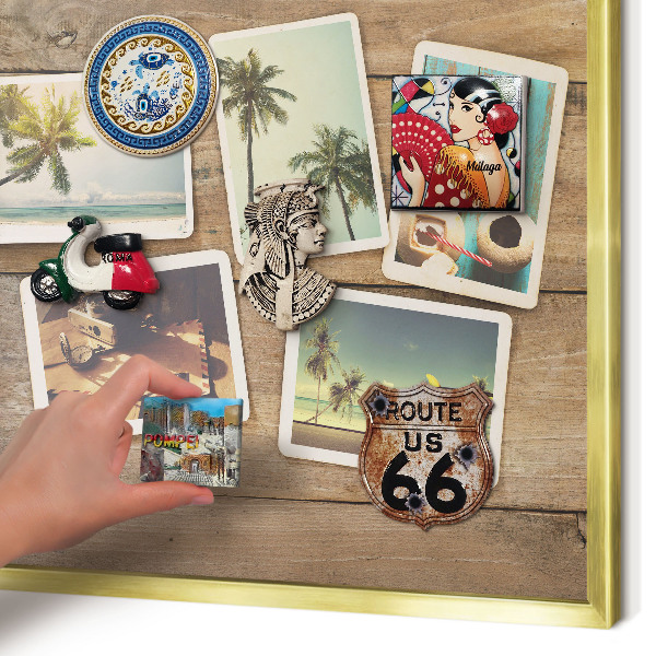 Metal magnet board with a gold frame Holiday nostalgia