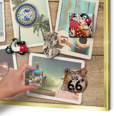 Metal magnet board with a gold frame Holiday nostalgia