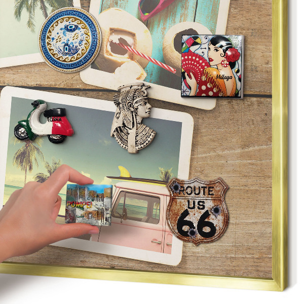 Metal magnet board with a gold frame Holiday nostalgia