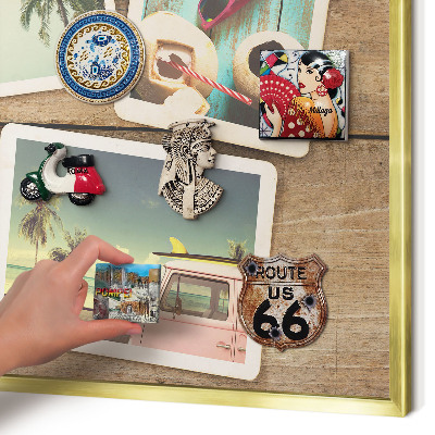 Metal magnet board with a gold frame Holiday nostalgia