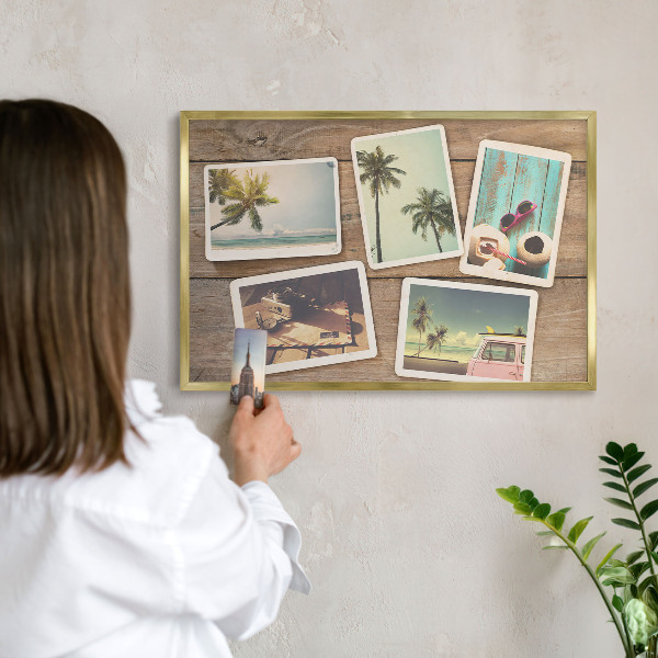Metal magnet board with a gold frame Holiday nostalgia