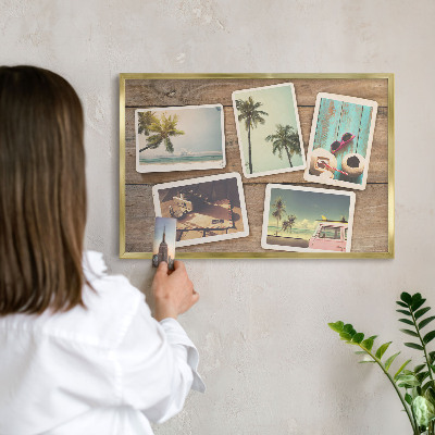 Metal magnet board with a gold frame Holiday nostalgia