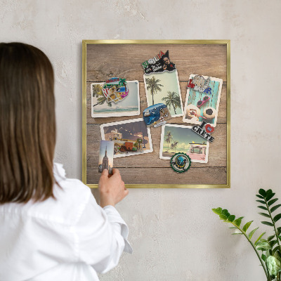 Metal magnet board with a gold frame Holiday nostalgia