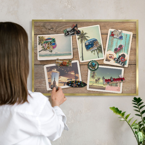 Metal magnet board with a gold frame Holiday nostalgia