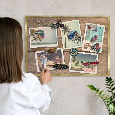 Metal magnet board with a gold frame Holiday nostalgia
