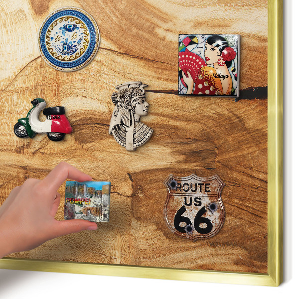 Magnetic board for magnets in a gold frame Natural wood