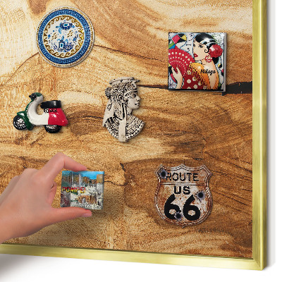 Magnetic board for magnets in a gold frame Natural wood