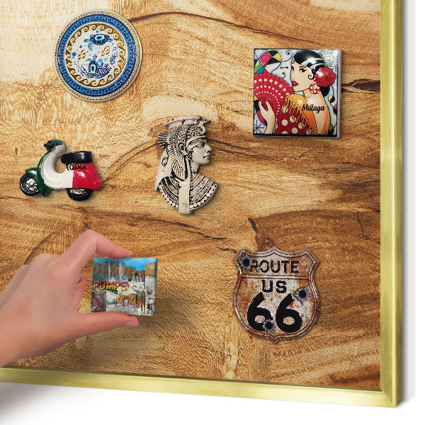 Magnetic board for magnets in a gold frame Natural wood