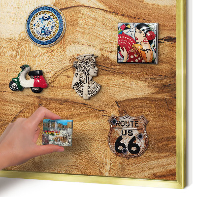 Magnetic board for magnets in a gold frame Natural wood