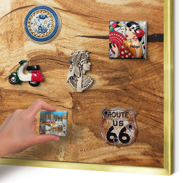 Magnetic board for magnets in a gold frame Natural wood