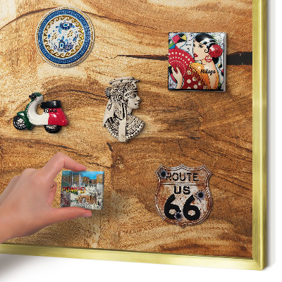 Magnetic board for magnets in a gold frame Natural wood