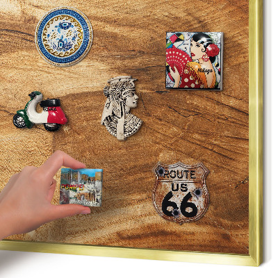 Magnetic board for magnets in a gold frame Natural wood