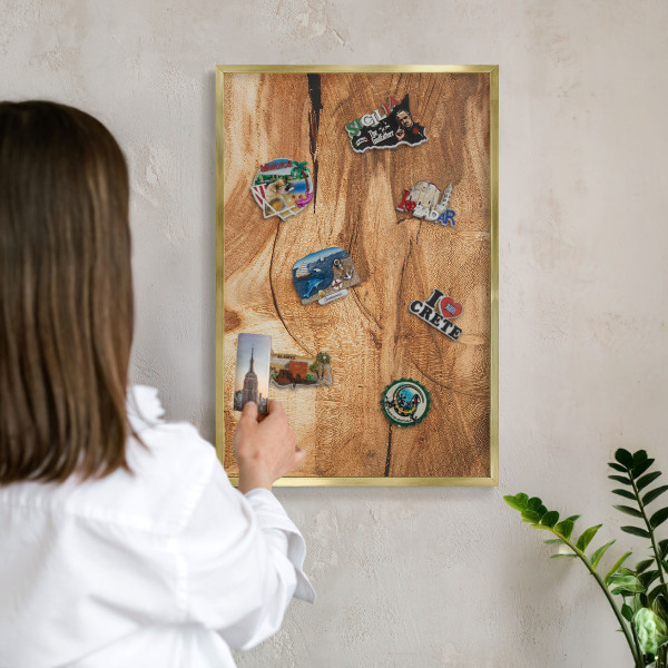 Magnetic board for magnets in a gold frame Natural wood