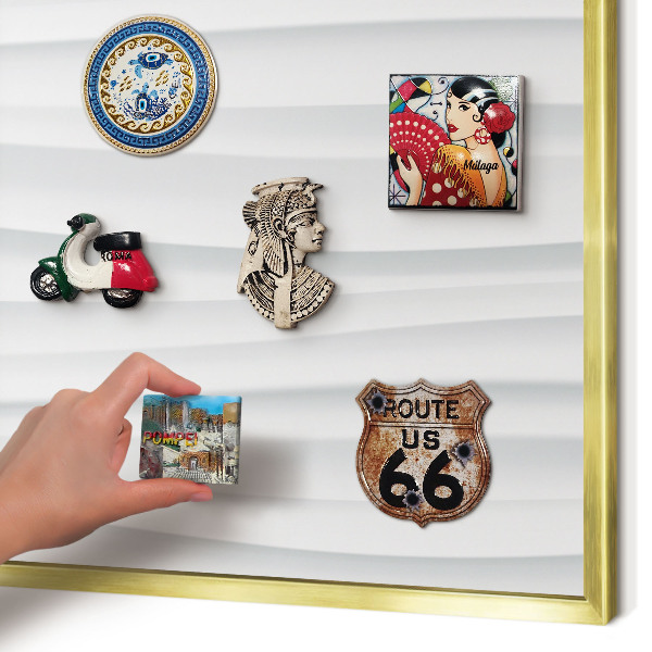 Metal magnet board with a gold frame White waves