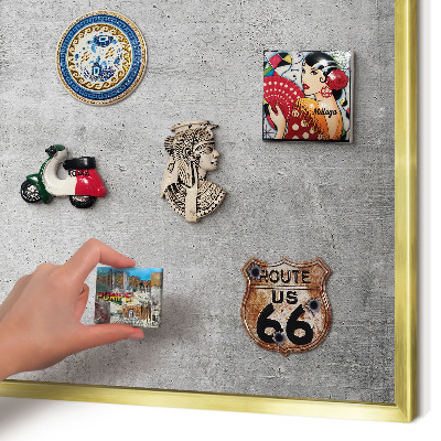 Metal magnet board with a gold frame Concrete pattern