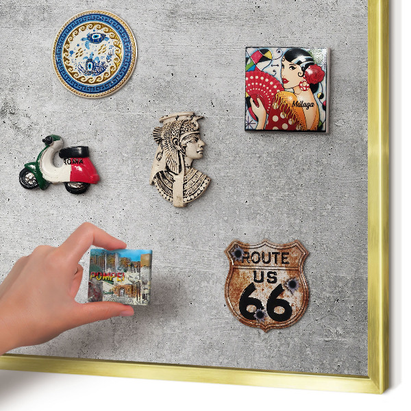 Metal magnet board with a gold frame Concrete pattern