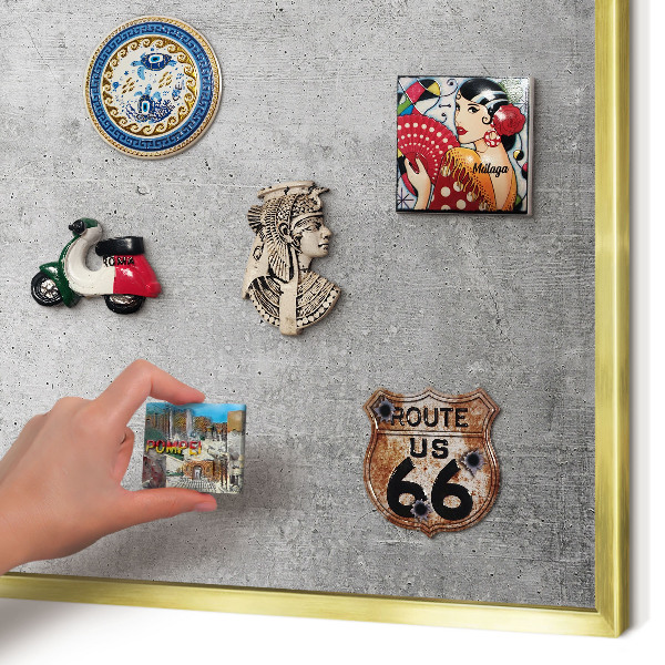 Metal magnet board with a gold frame Concrete pattern