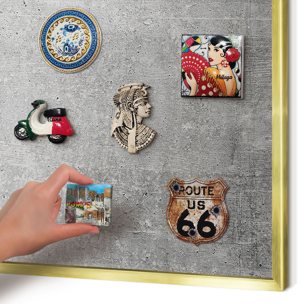 Metal magnet board with a gold frame Concrete pattern