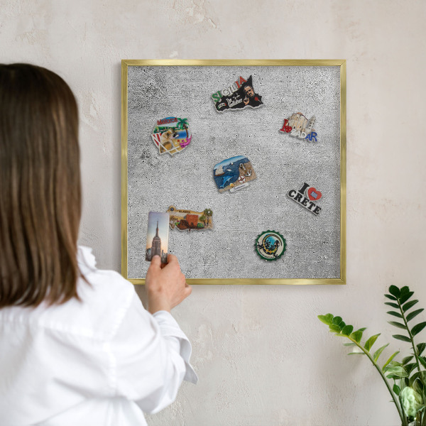 Metal magnet board with a gold frame Concrete pattern