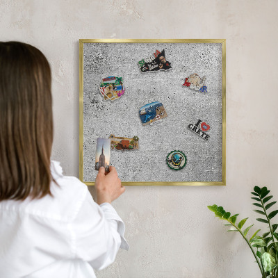 Metal magnet board with a gold frame Concrete pattern