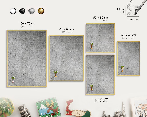 Metal magnet board with a gold frame Concrete pattern