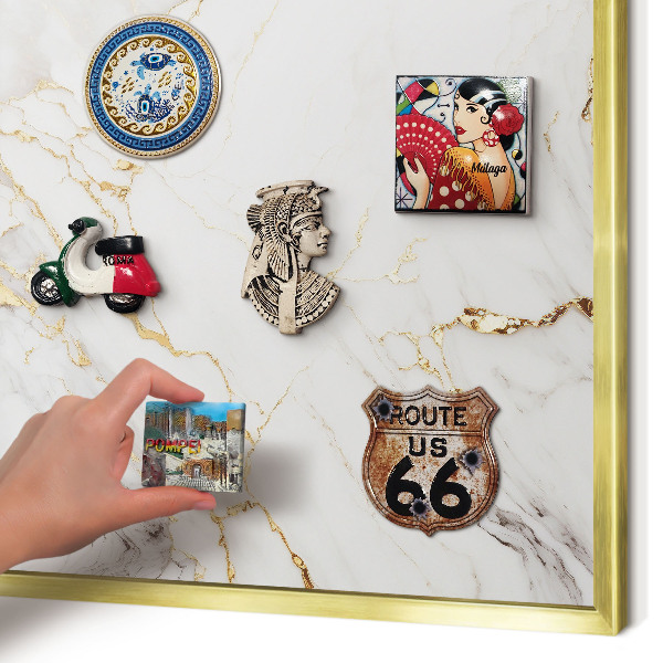 Magnetic board for magnets in a gold frame Marble elegance