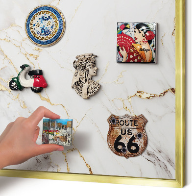 Magnetic board for magnets in a gold frame Marble elegance