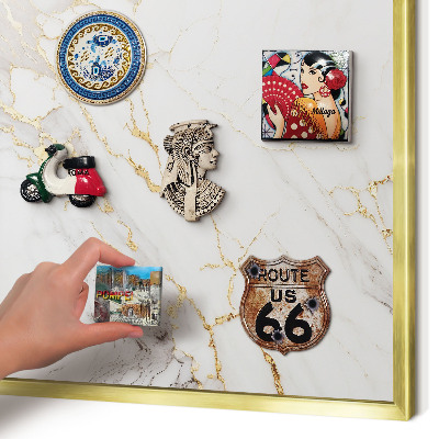 Magnetic board for magnets in a gold frame Marble elegance