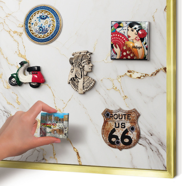 Magnetic board for magnets in a gold frame Marble elegance