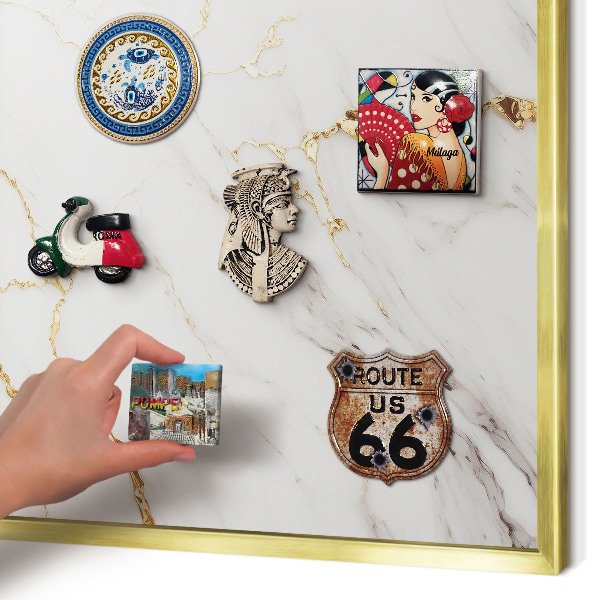 Magnetic board for magnets in a gold frame Marble elegance