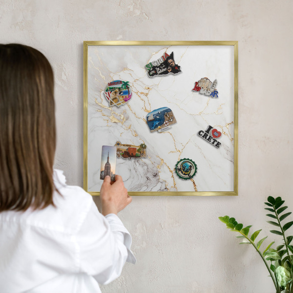 Magnetic board for magnets in a gold frame Marble elegance