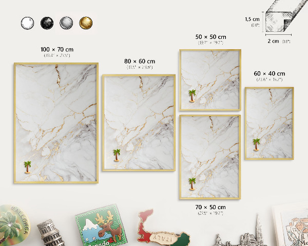 Magnetic board for magnets in a gold frame Marble elegance