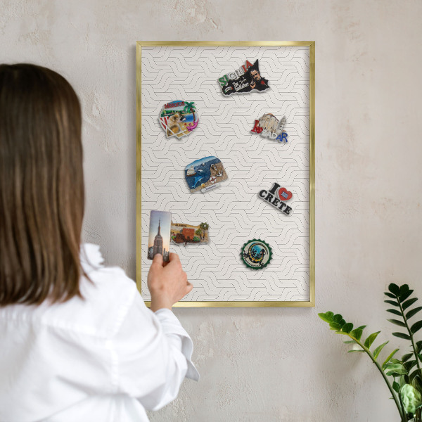 Metal magnet board with a gold frame Gentle waves