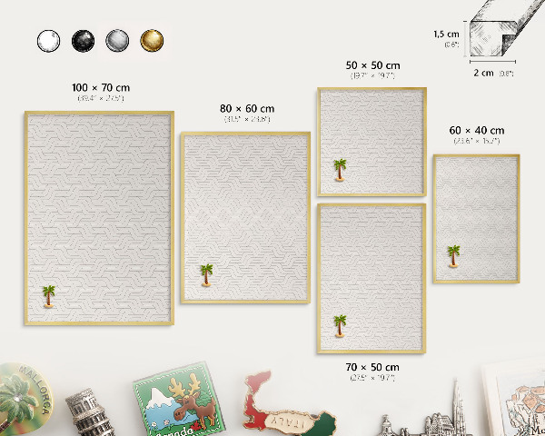 Metal magnet board with a gold frame Gentle waves