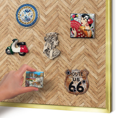 Magnetic board for magnets in a gold frame Herringbone pattern