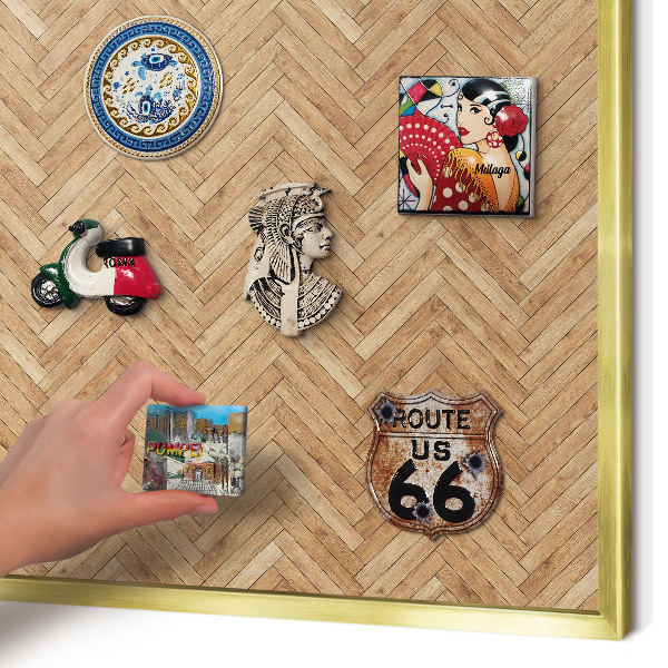 Magnetic board for magnets in a gold frame Herringbone pattern